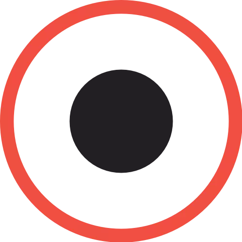 A black circle enclosed by a thick red circle.